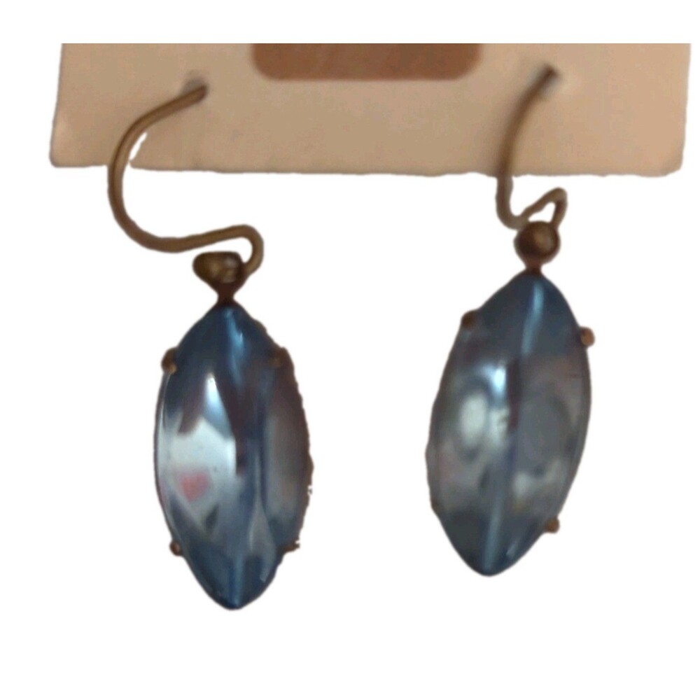 Handmade Blue Marquise Simulated Glass Dangle Drop Earrings on Gold-Tone Hooks